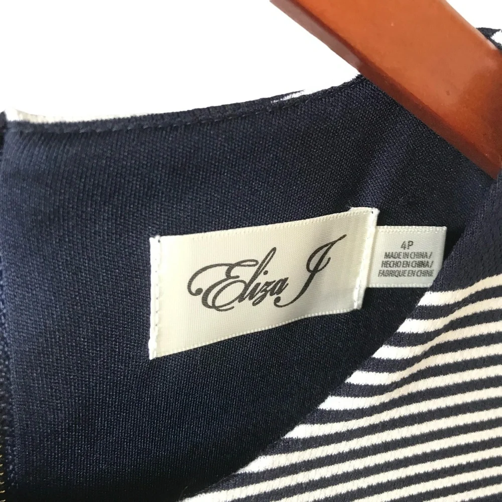 Eliza J Women's Navy Blue & White Striped Cold Shoulder A-Line Dress Size 4P - Picture 6 of 8